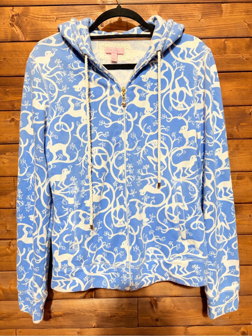 Lilly Pulitzer "Monkey Business" full-zip cotton hoodie pockets